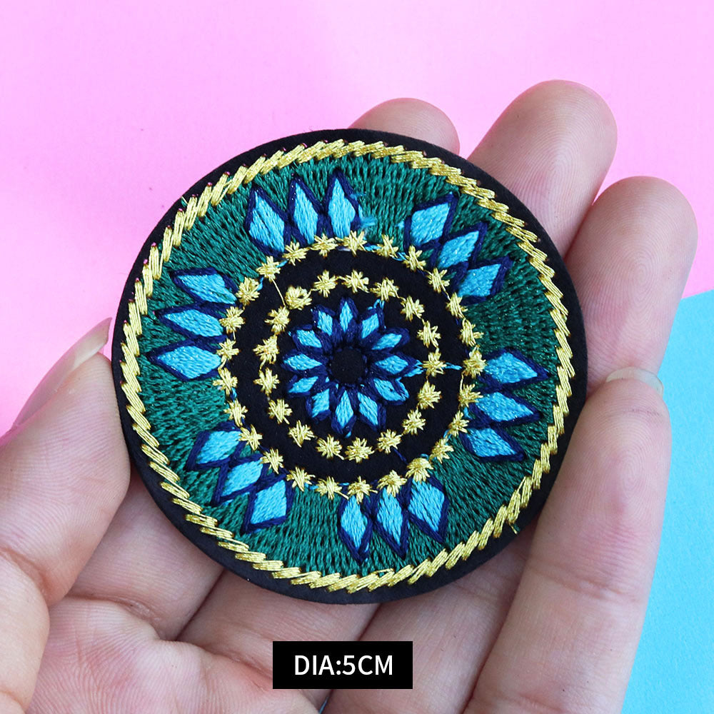 Wholesale 5cm ethnic style round floral embroidery sequins mixed with gold thread patch